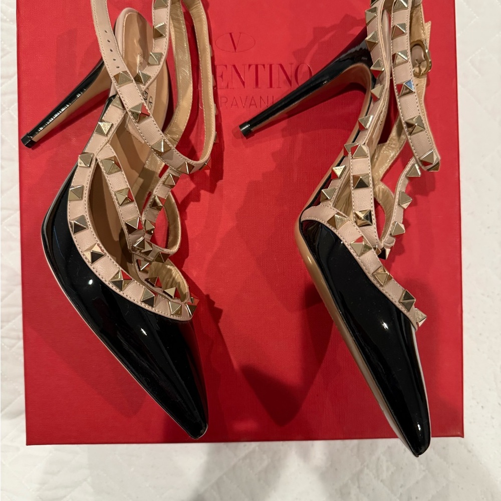 Valentino Black and Tan Studded Stiletto Heels